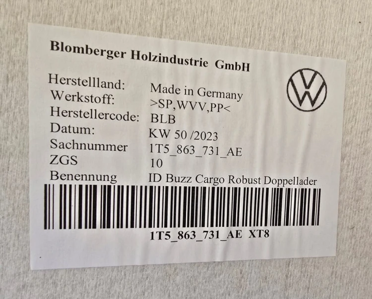 VW ID BUZZ CARGO PODŁOGA PAKI BAGAŻNIKA 1T5863731AE XT8