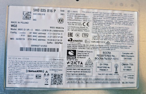 CZYTNIK NAWIGACJI MULTIMEDIA MIB3 MQB37w 5H0035816P VOLKSWAGEN T7