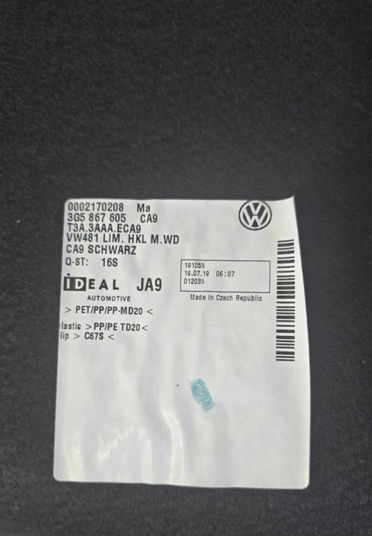 VW PASSAT B8 SEDAN OSŁONA TAPICERKA KLAPY BAGAŻNIKA 3G5867605