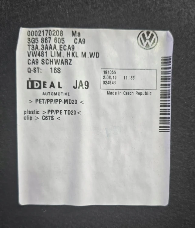 VW PASSAT B8 SEDAN OSŁONA TAPICERKA KLAPY BAGAŻNIKA 3G5867605