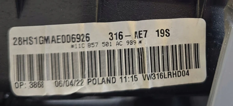 VW ID.4 LUSTERKO LEWE PRZÓD 11C857501 AC LA7C KAMERA 9+6PIN UK