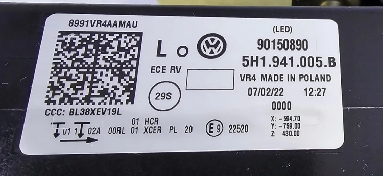 VW GOLF 8 VIII LAMPA LEWY PRZÓD PRZEDNIA 5H1941005B EUROPA