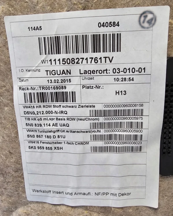 VW TIGUAN TAPICERKA BOCZEK DRZWI TYLNE PRAWE MATERIAŁ 5N0867212