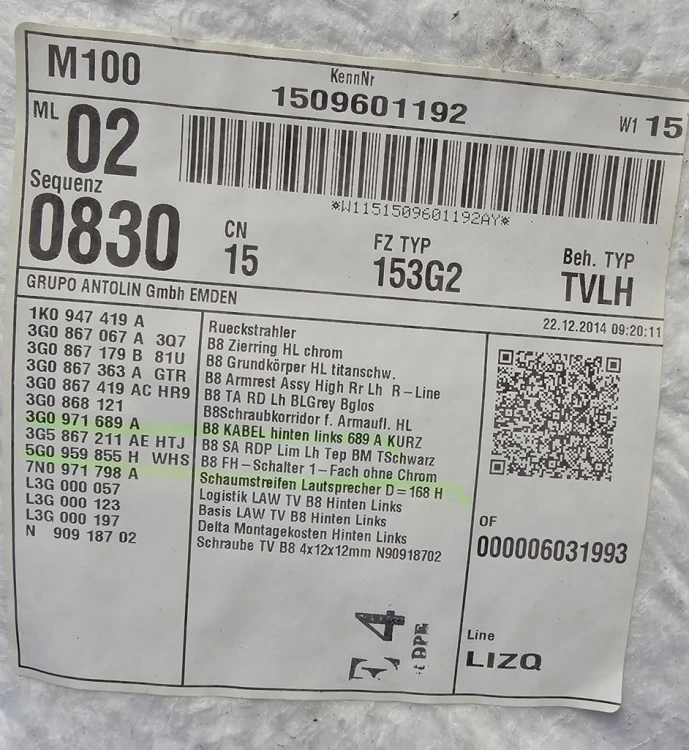 VW PASSAT B8 TAPICERKA BOCZEK LEWY TYŁ SKÓRA CZARNA 3G0867419 3G5867211