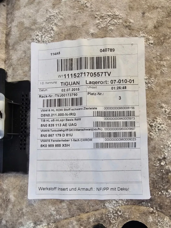 VW TIGUAN TAPICERKA BOCZEK DRZWI TYLNE LEWE MATERIAŁ 5N0867211
