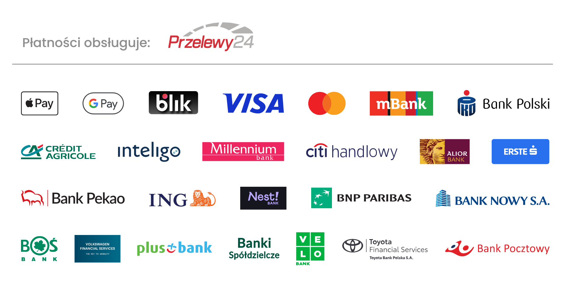 Płatności Shoper Przelewy24 BLIK VISA Mastercard Google Pay Apple Pay
